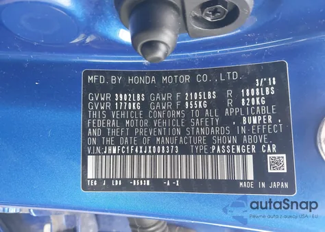 2018 Honda Civic Ex-T from USA, damaged, VIN JHMFC1F4XJX008373